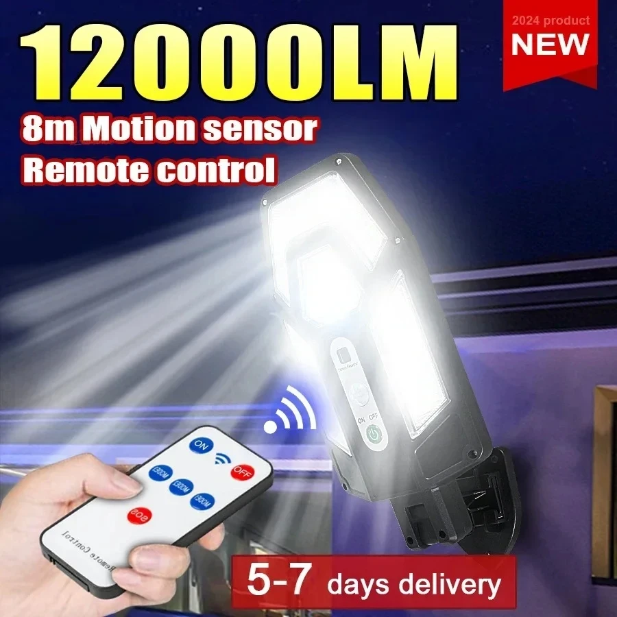 Xl Outdoor Lighting - โคมไฟติดผนังพลังงานแสงอาทิตย์ทรงพลัง 12000 ลูเมน พร้อมรีโมท ไฟส่องสว่างกลางแจ้งกันน้ำระดับ IP65