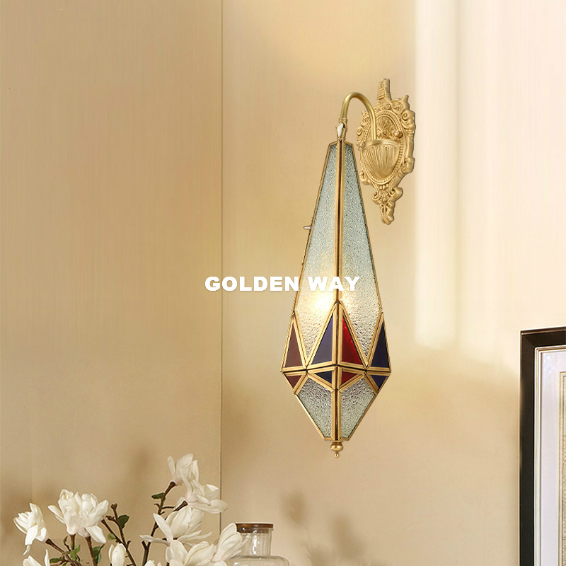 Outdoor Lighting Brass - ยุโรปโคมไฟติดผนังทองเหลืองกลางแจ้ง/ในร่ม LED Design Glass Wall Sconce