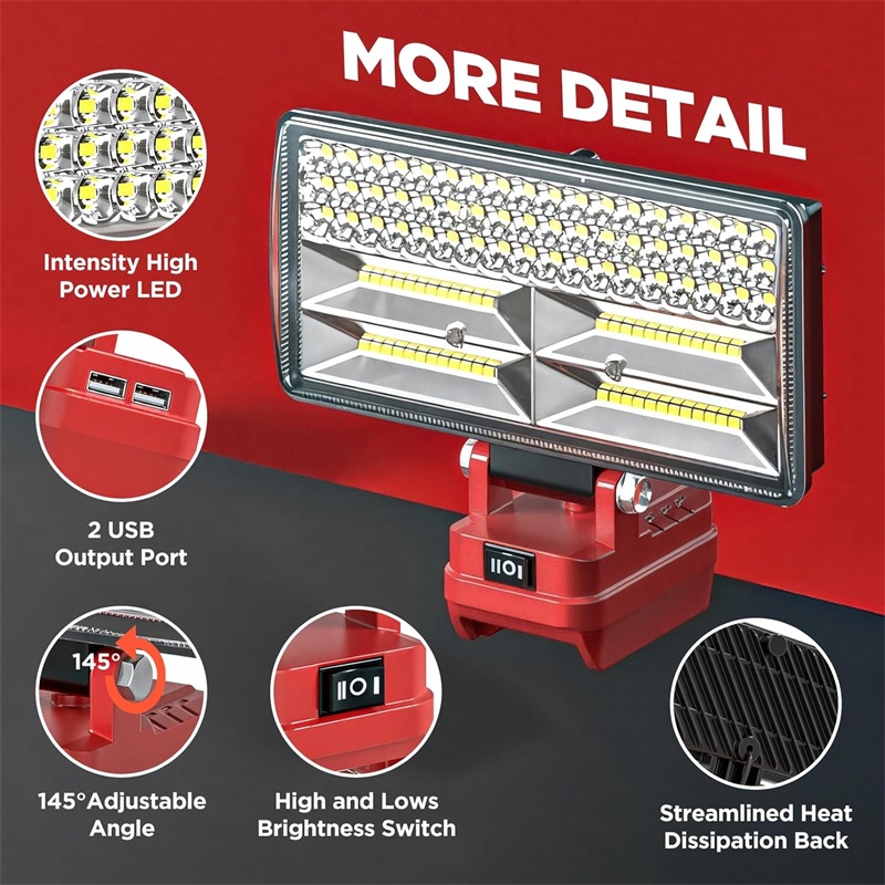 Outdoor Lighting Milwaukee - ไฟ LED แบบมือถือสำหรับแบตเตอรี่ลิเธียมไอออนมิลวอกี 18V ไฟสปอตไลท์แบบปรับได้ไฟฉาย LED