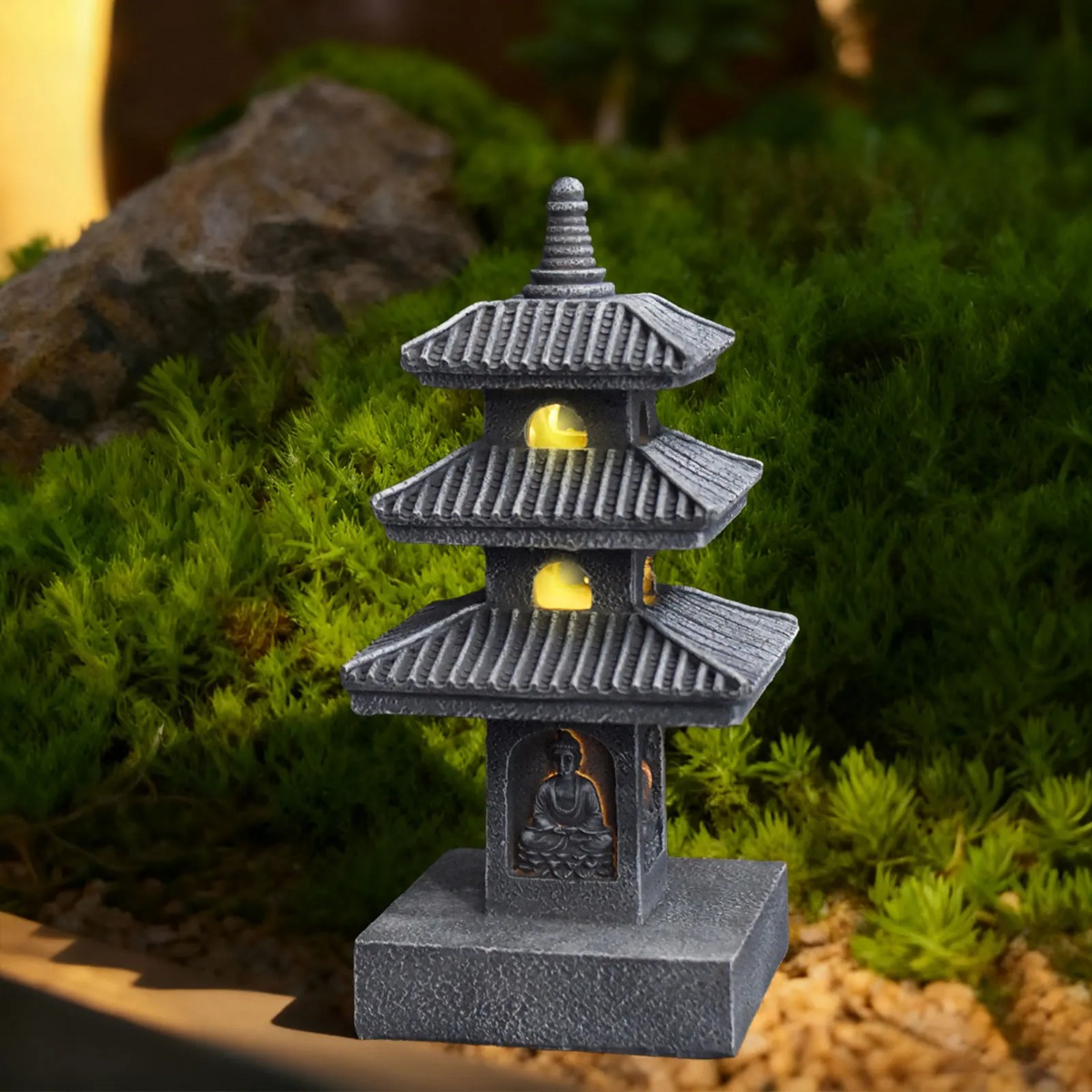 Outdoor Lighting Japanese - โคมไฟสวนพลังงานแสงอาทิตย์ โคมไฟกลางแจ้ง กันน้ำ รูปปั้นตกแต่งสวน ศาลาญี่ปุ่น ของตกแต่งลานบ้าน