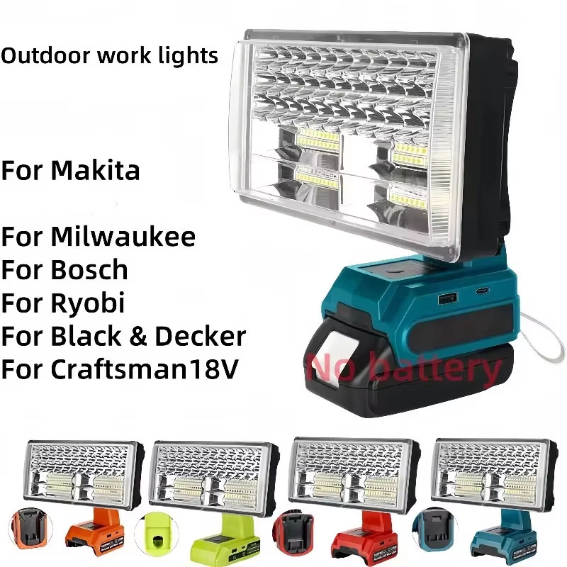 Outdoor Lighting Milwaukee - ไฟทำงานแบบพกพาสำหรับใช้งานกลางแจ้ง 50W ใช้ได้กับแบตเตอรี่ Dewalt/Makita/Milwaukee/Bosch/Ryobi/Black & Decker/Craftsman