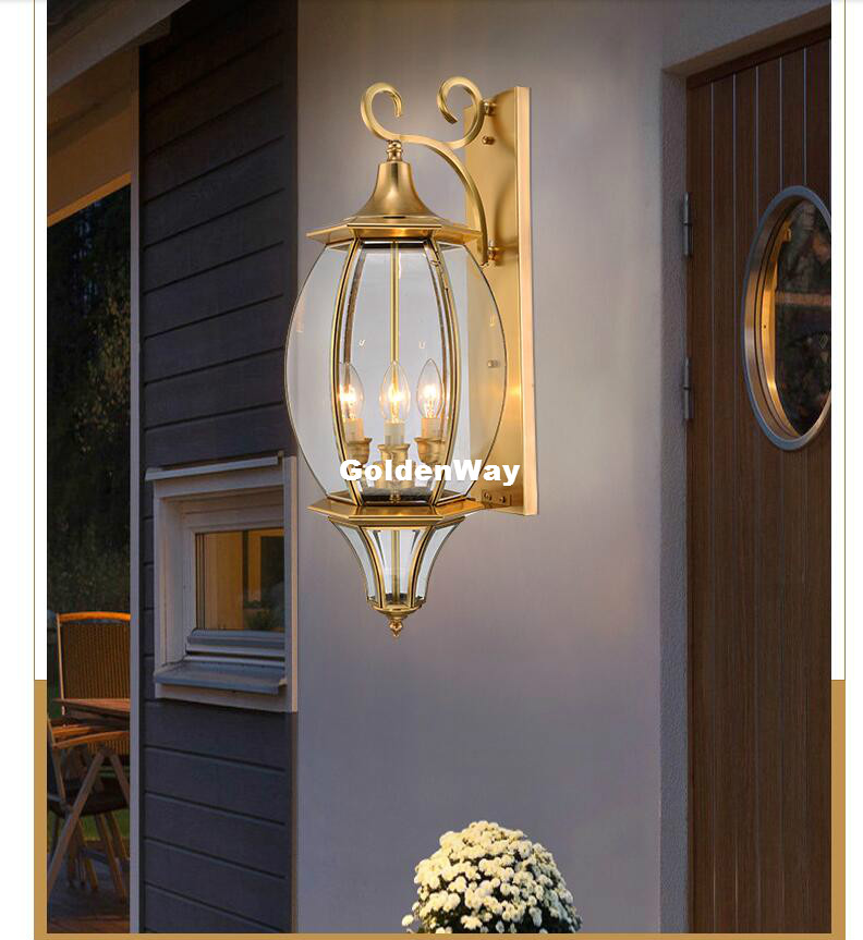 ทองเหลืองโบราณโคมไฟติดผนังกลาง - Outdoor Lighting Brass บทวิจารณ์และราคา